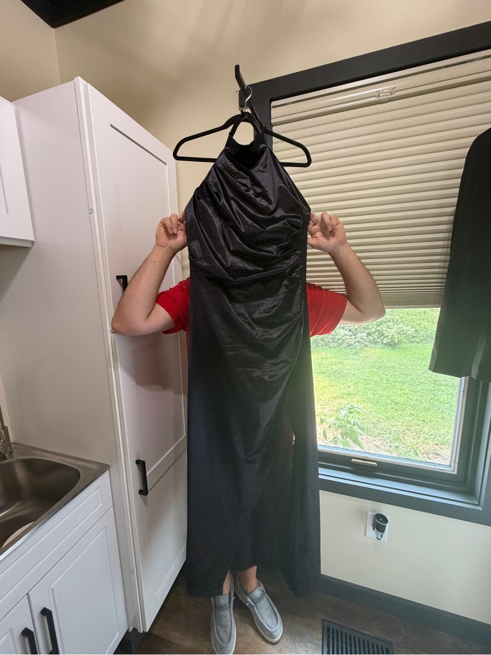 Halter Black Gown with Draped Bodice